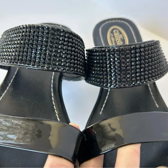 Callisto Jezzie Black Jeweled Double Strap Sandals - Picture 3 of 6